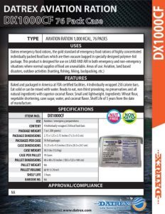 DATREX AVIATION RATION 1,000 KCAL SPECIFICATIONS